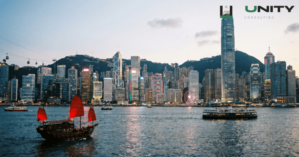 Hong Kong skyline and Victoria Harbour at dusk, illustrating a guide to company formation in Hong Kong
